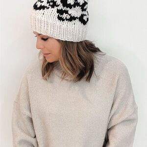 Cozy Cream Sweater with Knit Beanie